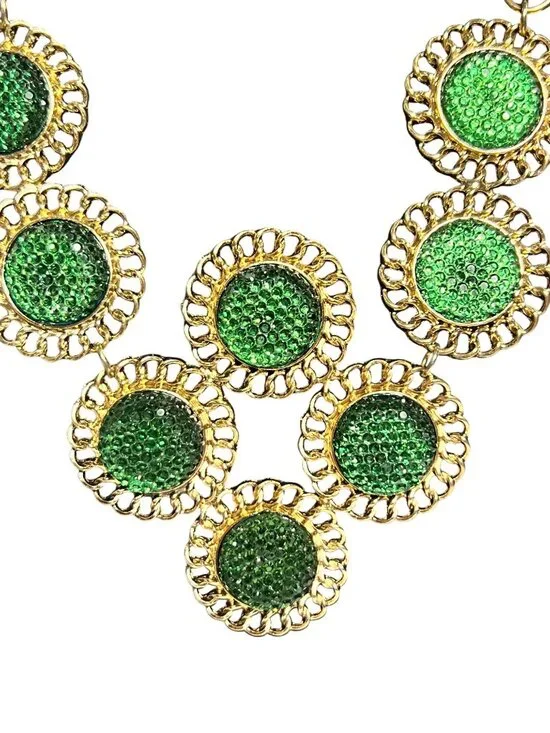 Erica Lyons Gold Tone And Green Textured Statement Necklace (6311) - Picture 2 of 7